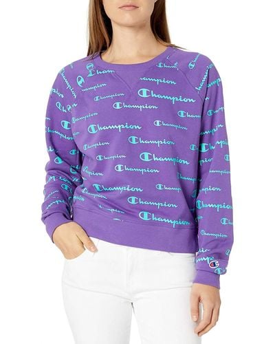 Champion Campus French Terry Print Crew Sweatshirt - Purple
