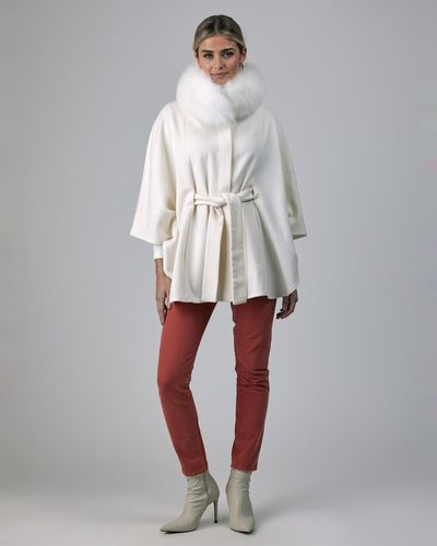 Gorski Wool Belted Cape With Shadow Fox Collar - White