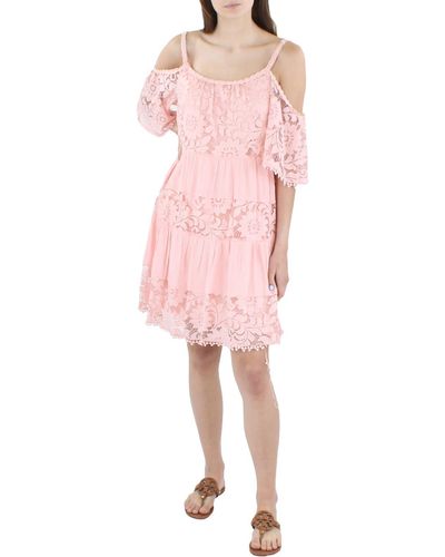 Signature By Robbie Bee Petites Gauze Cold Shoulder Fit & Flare Dress - Pink