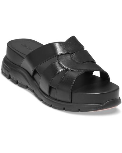 Cole Haan Zg Slotted Leather Wedge Slide Sandals - Black