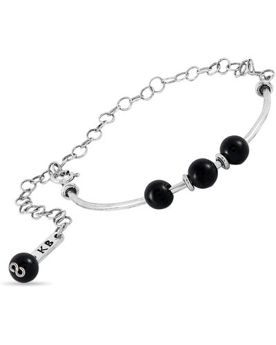 King Baby Studio Silver And Onyx Wire And Extension Chain Anklet - White