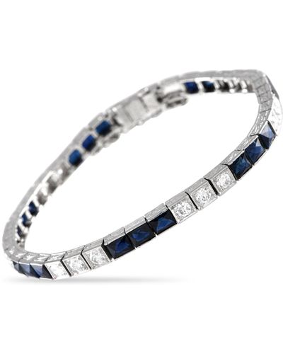 Non-Branded Lb Exclusive Platinum 2.0 Ct Diamond And 6.5 Ct Sapphire Bracelet Mf37-052024 - Blue