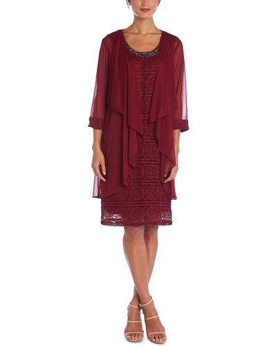 R & M Richards Lace Jacket Two Piece Dress - Red