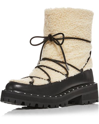 Aqua Fuzz Leather lugged Sole Winter & Snow Boots - Black