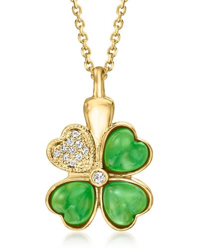 Ross-Simons Green Chalcedony 4-leaf Clover Pendant Necklace With . White Topaz