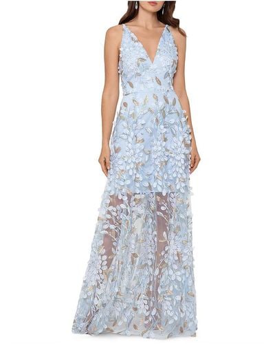 Xscape Embroidered Long Evening Dress - Blue