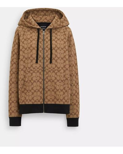 COACH All Over Signature Zip Hoodie - Brown