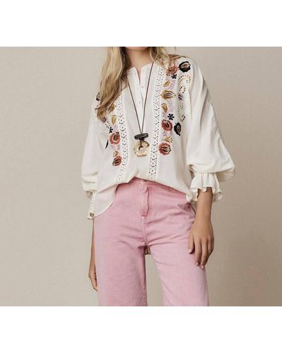 Summum Flower Embroidery Blouse - Pink