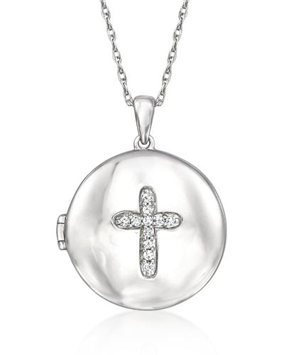 Ross-Simons Diamond Cross Locket Necklace - Metallic