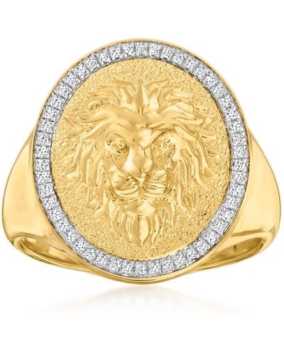 Ross-Simons Diamond Lion Head Signet Ring - Metallic
