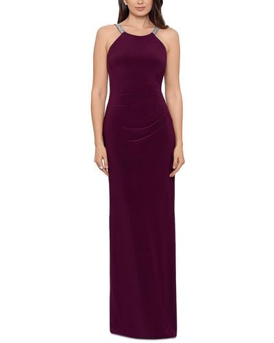 Betsy & Adam Embellished Halter Gown - Purple