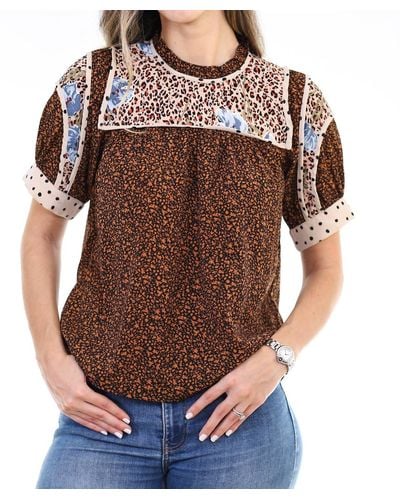 Thml Carly Mixed Print Short Sleeve Top - Brown