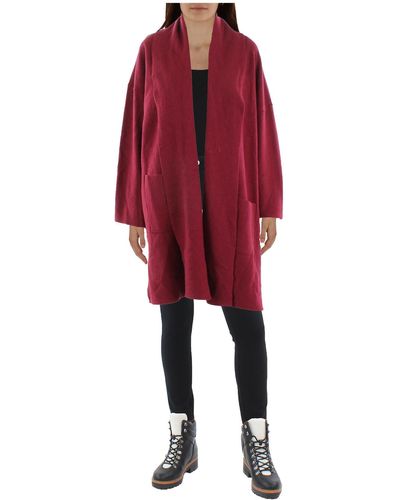 Eileen Fisher Wool Open Front Long Coat - Red