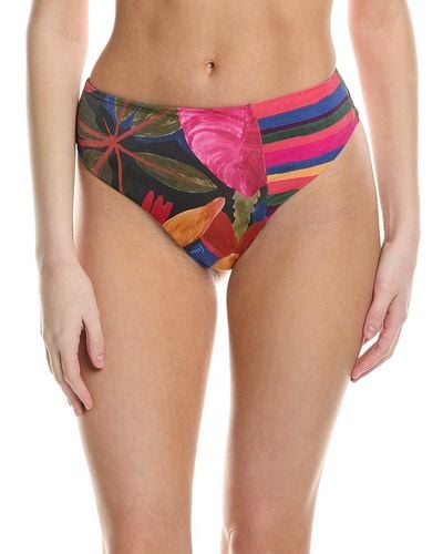 FARM Rio Floral Tropical Colorful Stripes High-waist Bikini Bottom - Pink