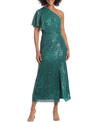 Maggy London Sequined One-shoulder Cocktail And Party Dress - Green