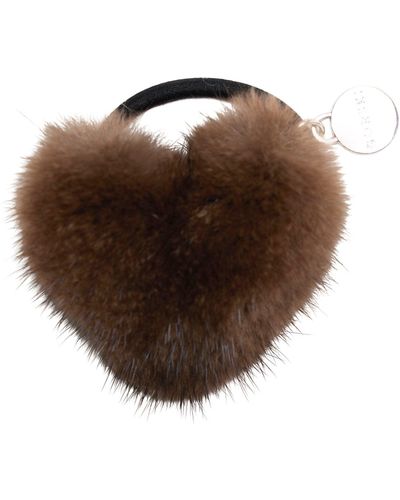 Gorski Hair Elastic With Heart Shaped Mink Fur Pompom - Brown