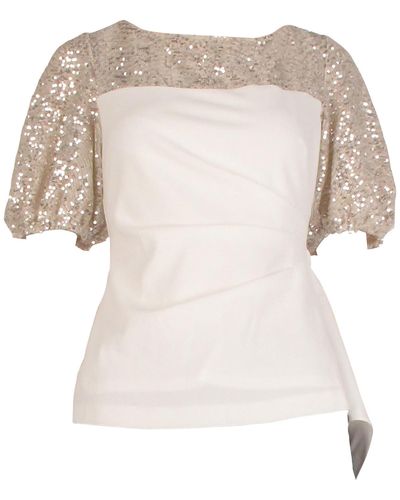 Adrianna Papell Sequined Dressy Blouse - Natural