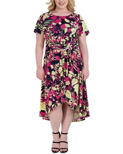 Signature By Robbie Bee Plus Printed High-low Midi Dress - Multicolor