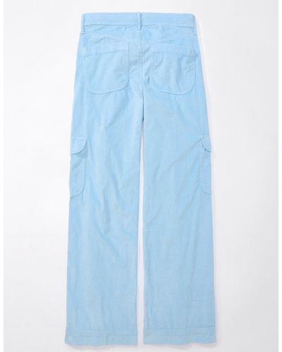 American Eagle Outfitters Ae Dreamy Drape Stretch Corduroy Super High-waisted baggy Wide-leg Pant - Blue