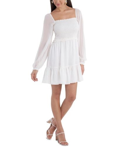 1.STATE Chiffon Smocked Mini Dress - White