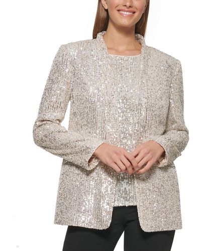 DKNY Sequined Shawl Collar Open-front Blazer - Gray