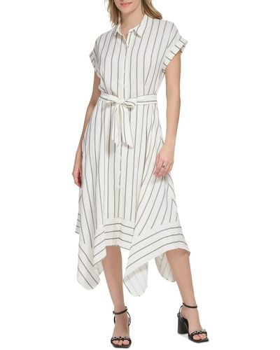 Calvin Klein Striped Ankle Length Shirtdress - White
