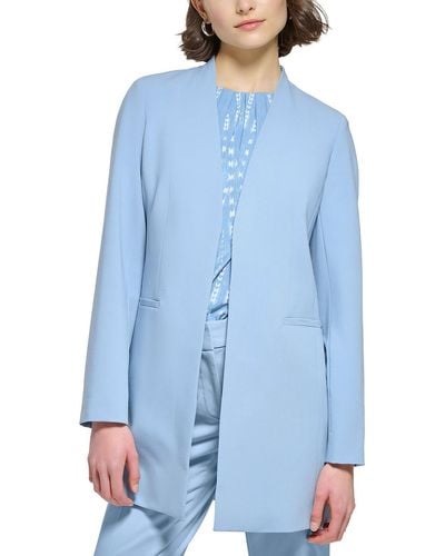 Calvin Klein Petites Woven Long Sleeves Open-front Blazer - Blue