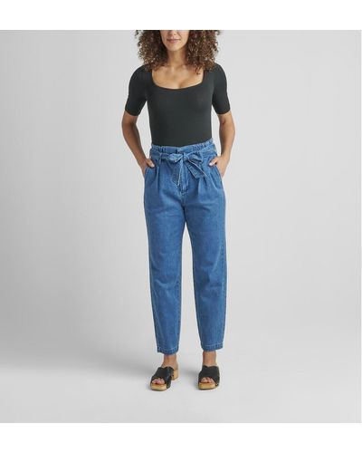 Jag Belted Pleat High Rise Tapered Leg Pant - Blue