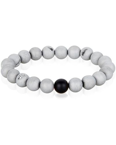 Crucible Jewelry Crucible Los Angeles Silver Druzy Agate And Black Matte Onyx 10mm Natural Stone Bead Stretch Bracelet - Metallic