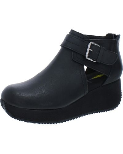 Volatile Flagstaff Leather Ankle Wedge Boots - Black