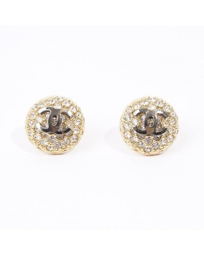 Chanel Cc Logo Diamante Earrings Base Metal - Metallic