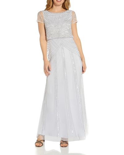 Adrianna Papell Blouson Maxi Evening Dress - White