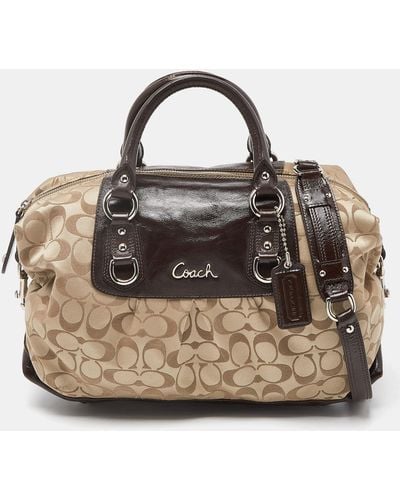COACH /brown Signature Fabric And Patent Leather Ashley Bag - Metallic