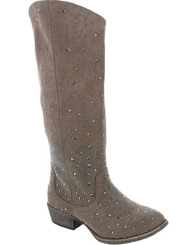 Rialto Crystal Faux Leather Knee-high Dress Boots - Brown