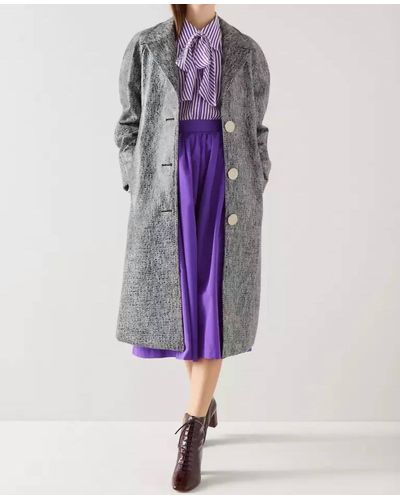 LK Bennett Gigi Coated Italian Tweed Coat In Black Cream - Purple