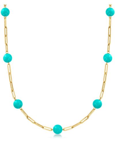 Ross-Simons 8mm Turquoise Bead Paper Clip Link Necklace - Blue