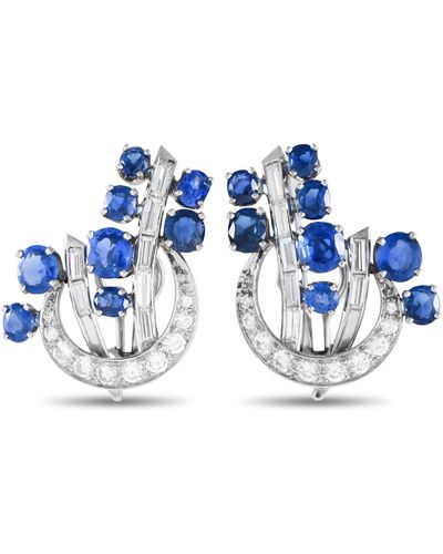 Non-Branded Lb Exclusive Vintage 14k Gold 2.25 Ct Diamond And 7.0 Ct Sapphire Clip-on Earrings Mf09-051724 - Blue