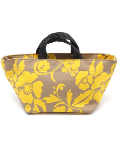 Herve Chapelier Nylon Boat-shaped Tote S Handbag Floral Pattern Nylon Beige - Yellow