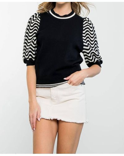Thml Striped Short Sleeve Knit Top - Black