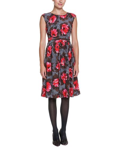 Boden Selina Gray & Red Floral Print Ruched Dress