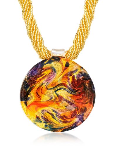 Ross-Simons Italian Multicolored Murano Glass Pendant Necklace With 18kt Gold Over Sterling - Orange