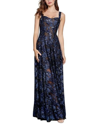 Dress the Population Sequined Embroidered Fit & Flare Dress - Blue