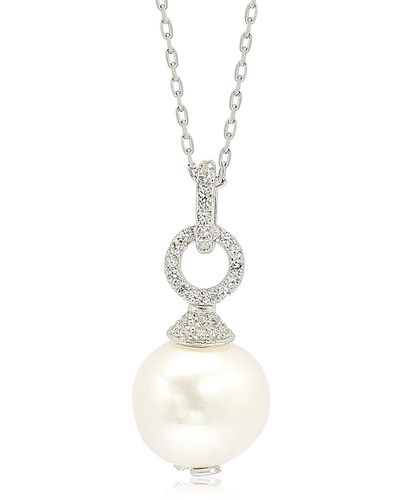 Suzy Levian Sterling Silver Pearl & Sapphire Dangle Pendant - White