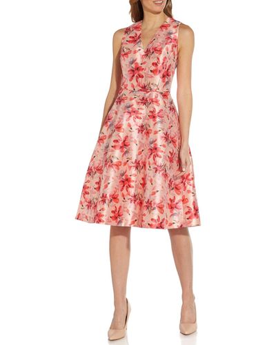 Adrianna Papell Floral Print Knee-length Fit & Flare Dress - Red