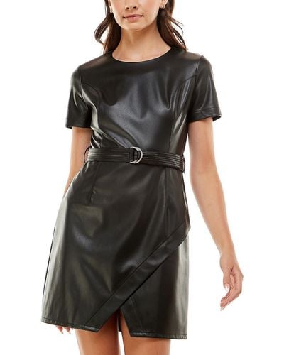 Planet Gold Juniors Faux Leather Short Mini Dress - Black