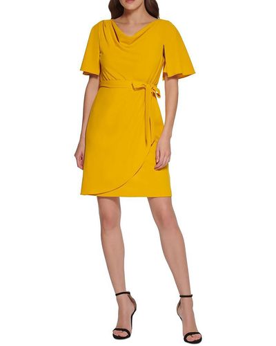 DKNY Cowlneck Mini Wear To Work Dress - Yellow