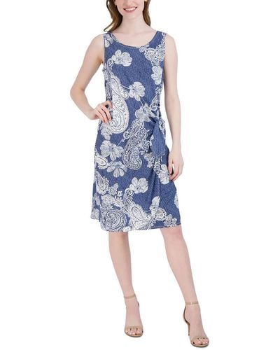 Signature By Robbie Bee Petites Textured Above Knee Shirtdress - Blue