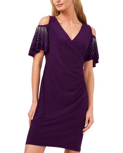 Msk Petites V-neck Mini Sheath Dress - Purple