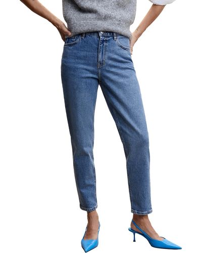 Mng High Rise Ankle Mom Jeans - Blue