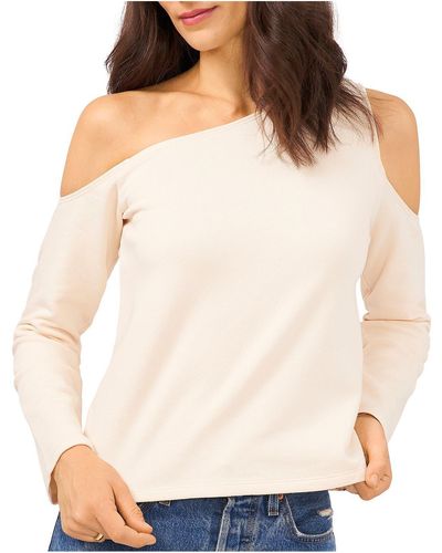 1.STATE Asymetric Cold-shoulder Blouse - Natural